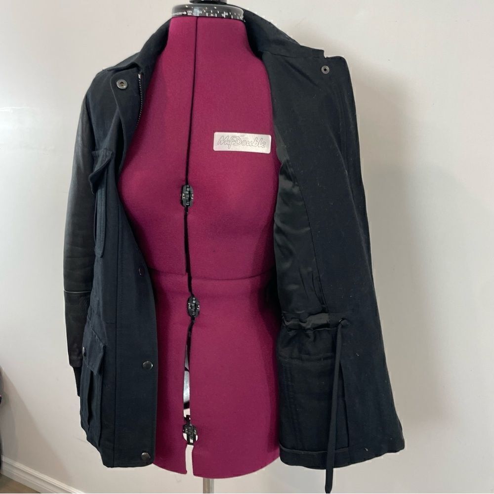 Club Monaco Women’s Black Utility Military Jacket Canvaa Leather Blazer XS - Picture 5 of 14
